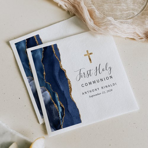 Navy Blue Gold Agate First Holy Communion