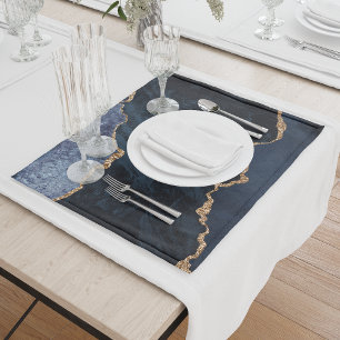 Navy Blue Gold Agate Geode Cloth Placemat