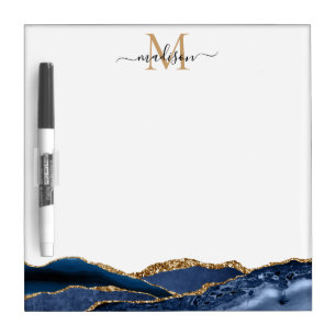  Navy Blue Gold Agate Geode Feminine Monogram Dry  Erase Board