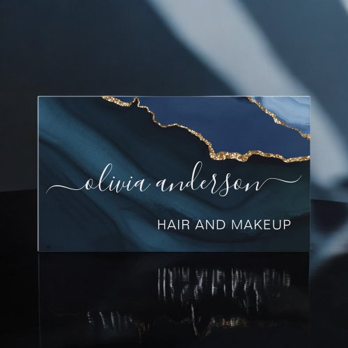 Navy Blue Gold Agate Geode Hair Makeup Salon Business Card