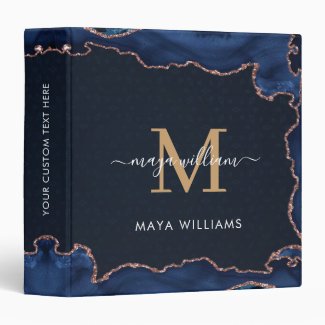 Navy Blue Gold Agate Geode Monogram Script Name  