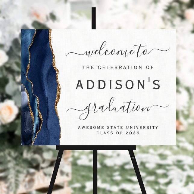 Navy Blue Gold Agate Graduation Welcome Foam Board (Creator Uploaded)