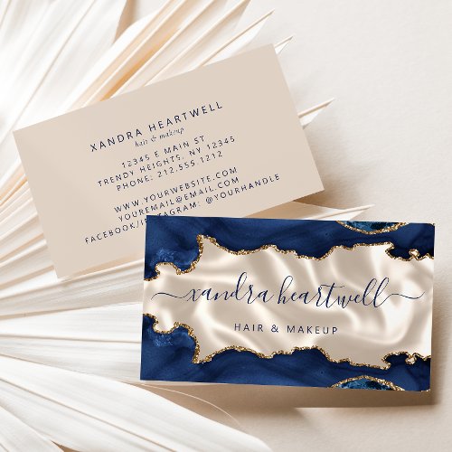 Navy Blue Gold Agate Ivory Luxury Business Card