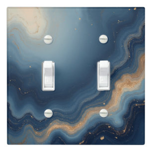 Navy Blue Gold Agate Marble Abstract Light Switch Cover