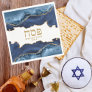 Navy Blue Gold Agate Marble Hebrew Passover Napkins