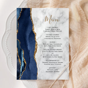 Navy Blue Gold Agate Marble Wedding Menu