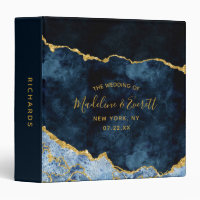 Navy Blue Gold Agate Marble Wedding Photo Album