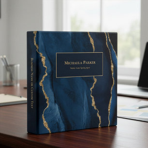 Navy Blue Gold Agate Modern Business 3 Ring Binder