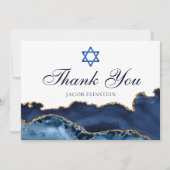 Navy Blue Gold Agate Modern Custom Bar Mitzvah Thank You Card (Front)