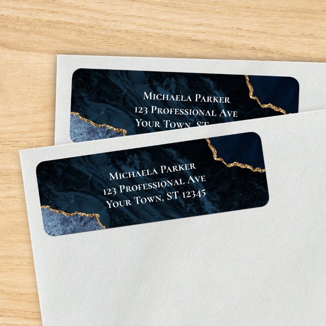 Navy Blue Gold Agate Modern Return Address Label (Creator Uploaded)