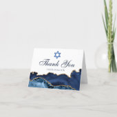 Navy Blue Gold Agate Personalized Bar Mitzvah Thank You Card (Front)