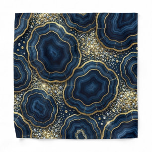 Navy Blue Gold Agate Pocket Square Bandana