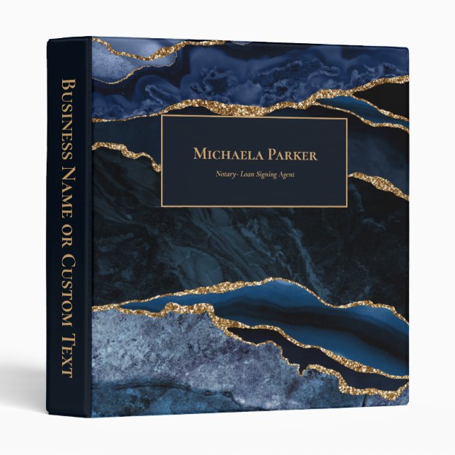 Navy Blue Gold Agate Professional Business 3 Ring Binder (Front/Spine)