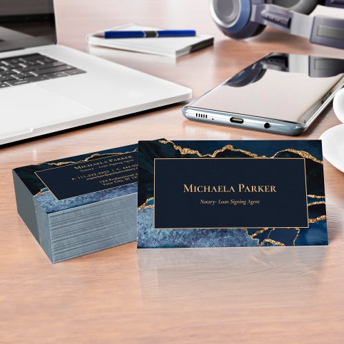 Navy Blue Gold Agate Professional Business Card
