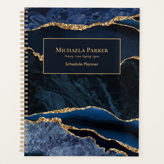 Navy Blue Gold Agate Professional Business Planner (Front)