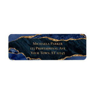 Navy Blue Gold Agate Professional Return Address Label