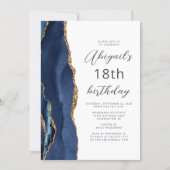 Navy Blue Gold Agate Script 18th Birthday Invitation | Zazzle