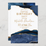 Navy Blue &amp; Gold Agate Virtual Birthday Invitation