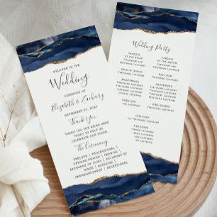 Navy Blue Gold Agate Wedding Program