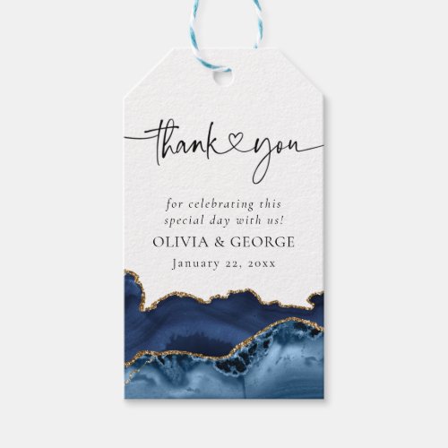 Navy Blue Gold Agate Wedding Thank You Favor Tags