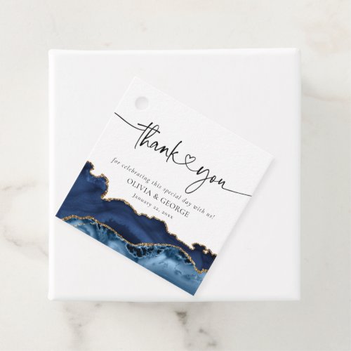 Navy Blue Gold Agate Wedding Thank You Favor Tags