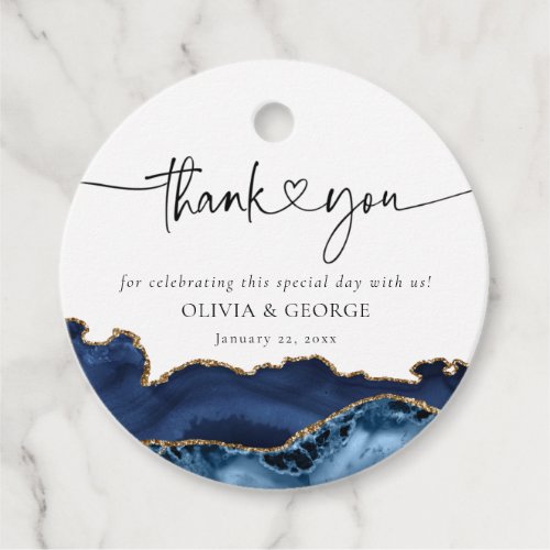 Navy Blue Gold Agate Wedding Thank You Favor Tags