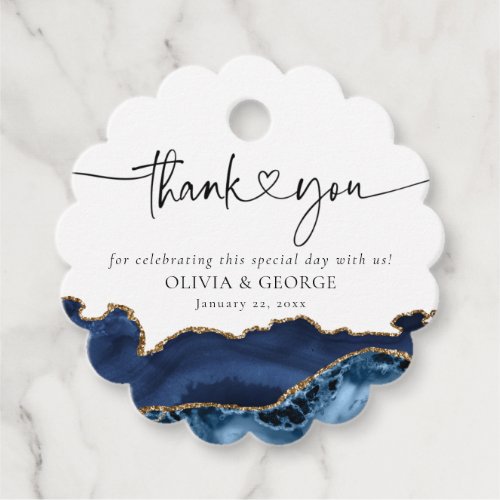 Navy Blue Gold Agate Wedding Thank You Favor Tags
