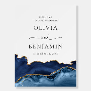 Navy Blue Gold Agate Wedding Welcome Foam Board