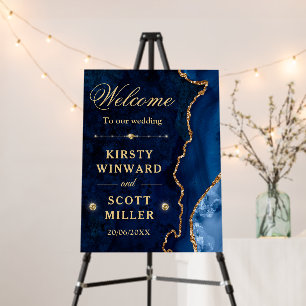 Navy Blue & Gold Agate Wedding Welcome Foam Board