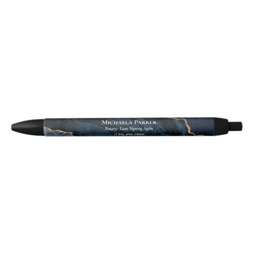 Navy Blue Gold Agate White Modern Business Black Ink Pen