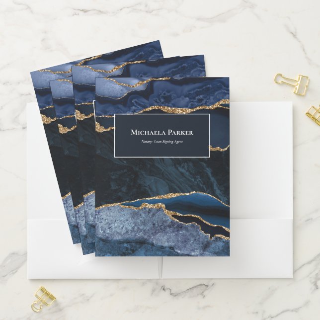 Navy Blue Gold Agate White Professional Stylish Pocket Folder (In Situ)