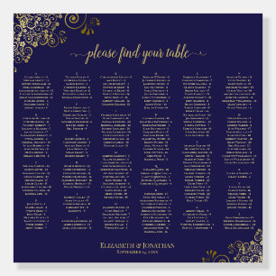 Navy Blue Gold Alphabetical Wedding Seating Chart Foam Board