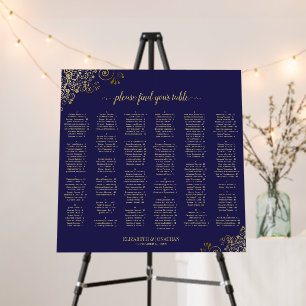 Navy Blue Gold Alphabetical Wedding Seating Chart Foam Board