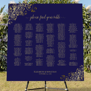 Navy Blue Gold Alphabetical Wedding Seating Chart Foam Board