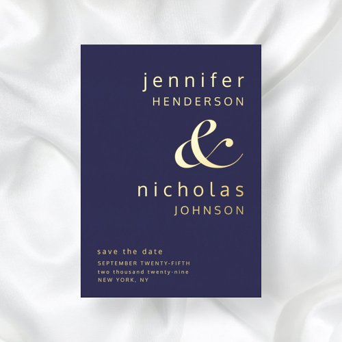 Navy Blue Gold Ampersand Wedding Save The Date Foil Invitation