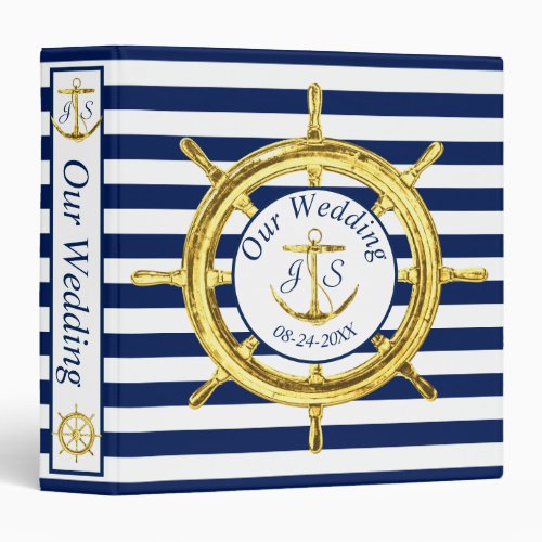 Navy Blue Gold Anchor Monogram Nautical Wedding 3 Ring Binder