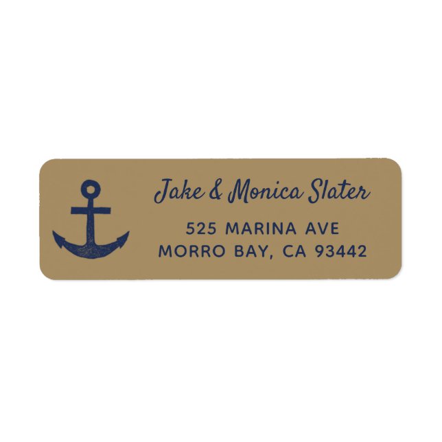 Navy Blue & Gold Anchor Nautical Return Address Label (Front)