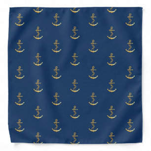 Navy blue gold anchor pattern bandana