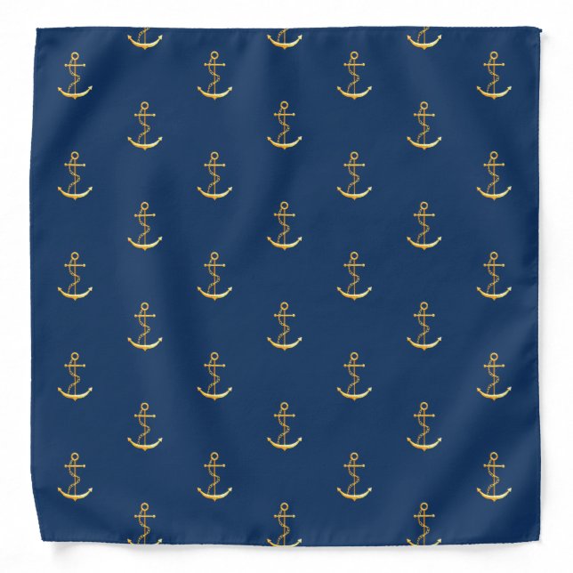 Navy blue gold anchor pattern bandana (Front)