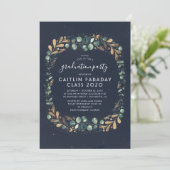 Navy Blue Gold and Green Vintage Graduation Party Invitation (Standing Front)