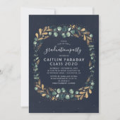 Navy Blue Gold and Green Vintage Graduation Party Invitation (Front)