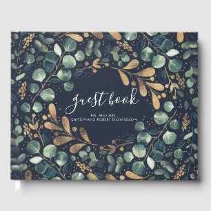 Navy Blue, Gold and Green Vintage Wedding Guest Book
