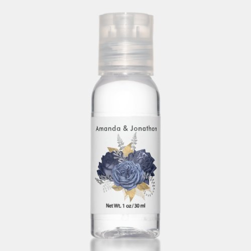 Navy Blue Gold and Silver Floral Hand Sanitizer