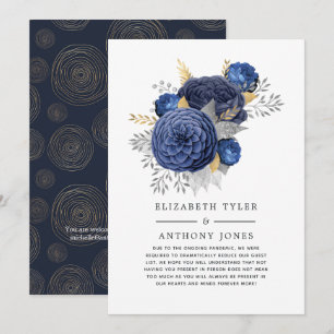 Navy Blue, Gold and Silver Floral Wedding Guests Announcement