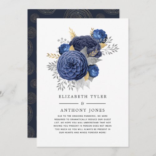 Navy Blue Gold and Silver Floral Wedding Guests Announcement