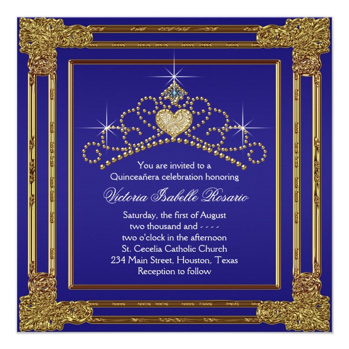 Navy Blue Gold and Tiara Sweet 15 Quinceanera Custom Invitation