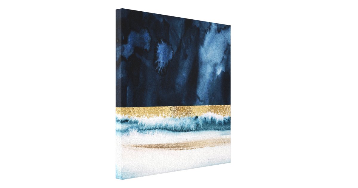Navy Blue, Gold And White Abstract Watercolor Art Canvas Print | Zazzle