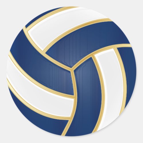 Navy Blue Gold and White Volleyball Classic Round Sticker