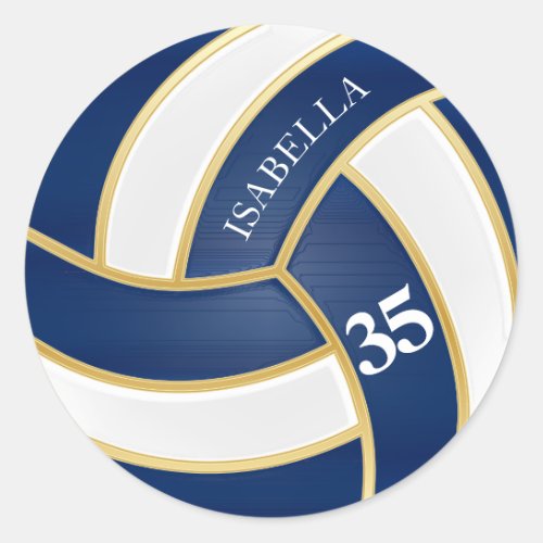 Navy Blue Gold and White Volleyball _ Personalize Classic Round Sticker
