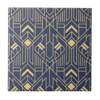 Navy Blue Gold Art Deco Geometric Pattern
